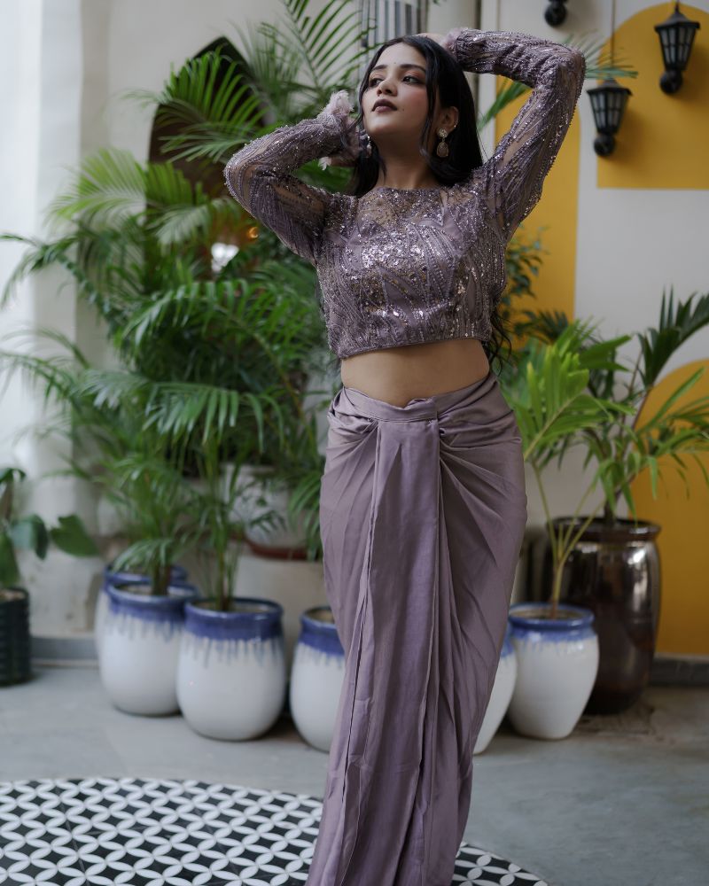 MOONLIGHT-MAUVE DRAPED SKIRT