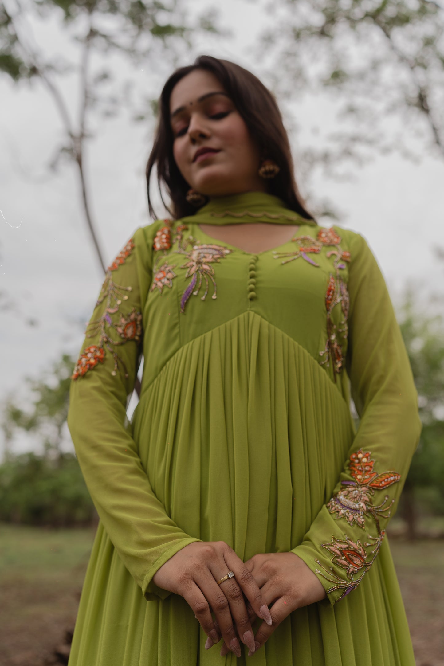 Parrot-Green Gown Set