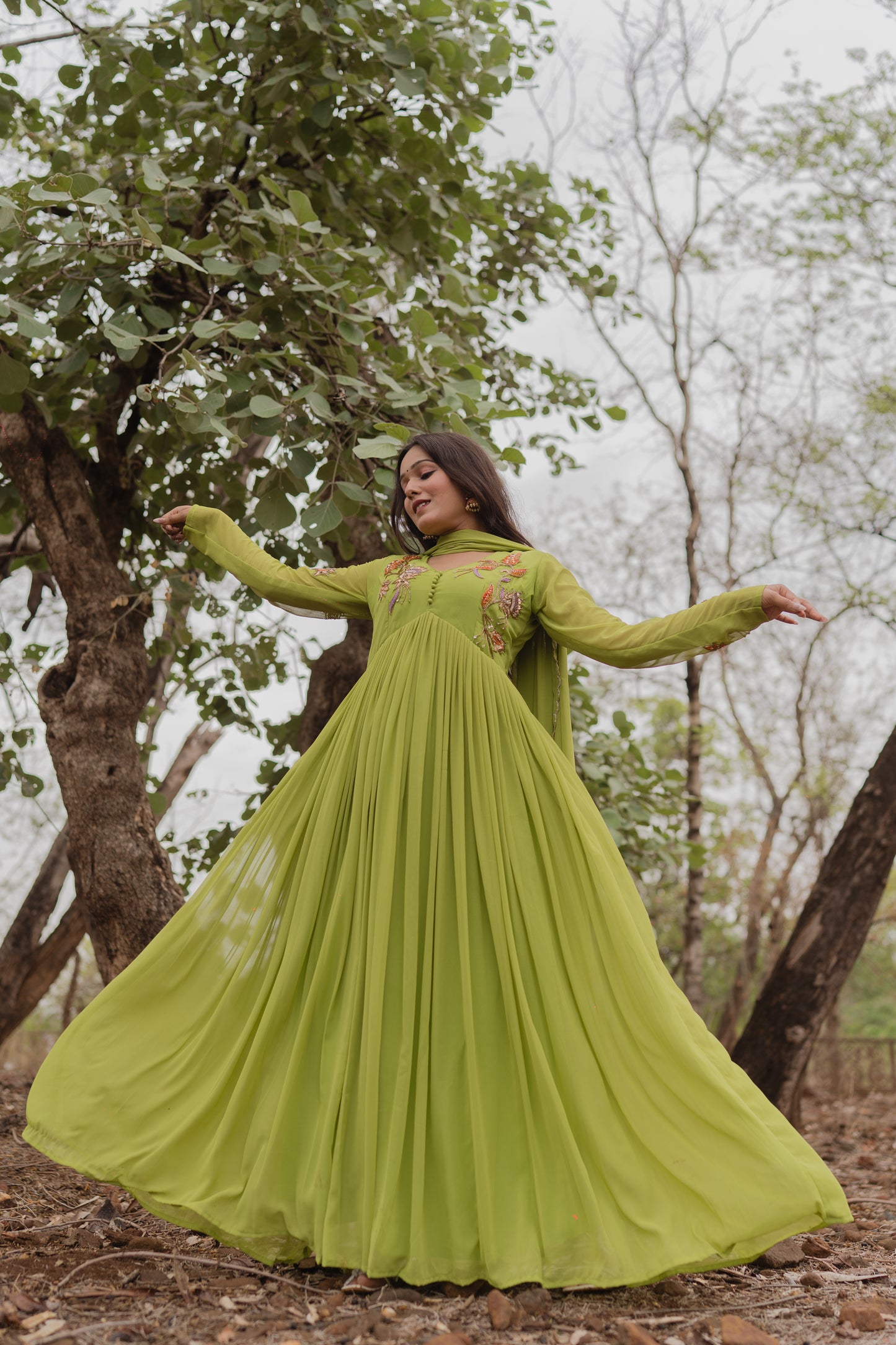 Parrot-Green Gown Set
