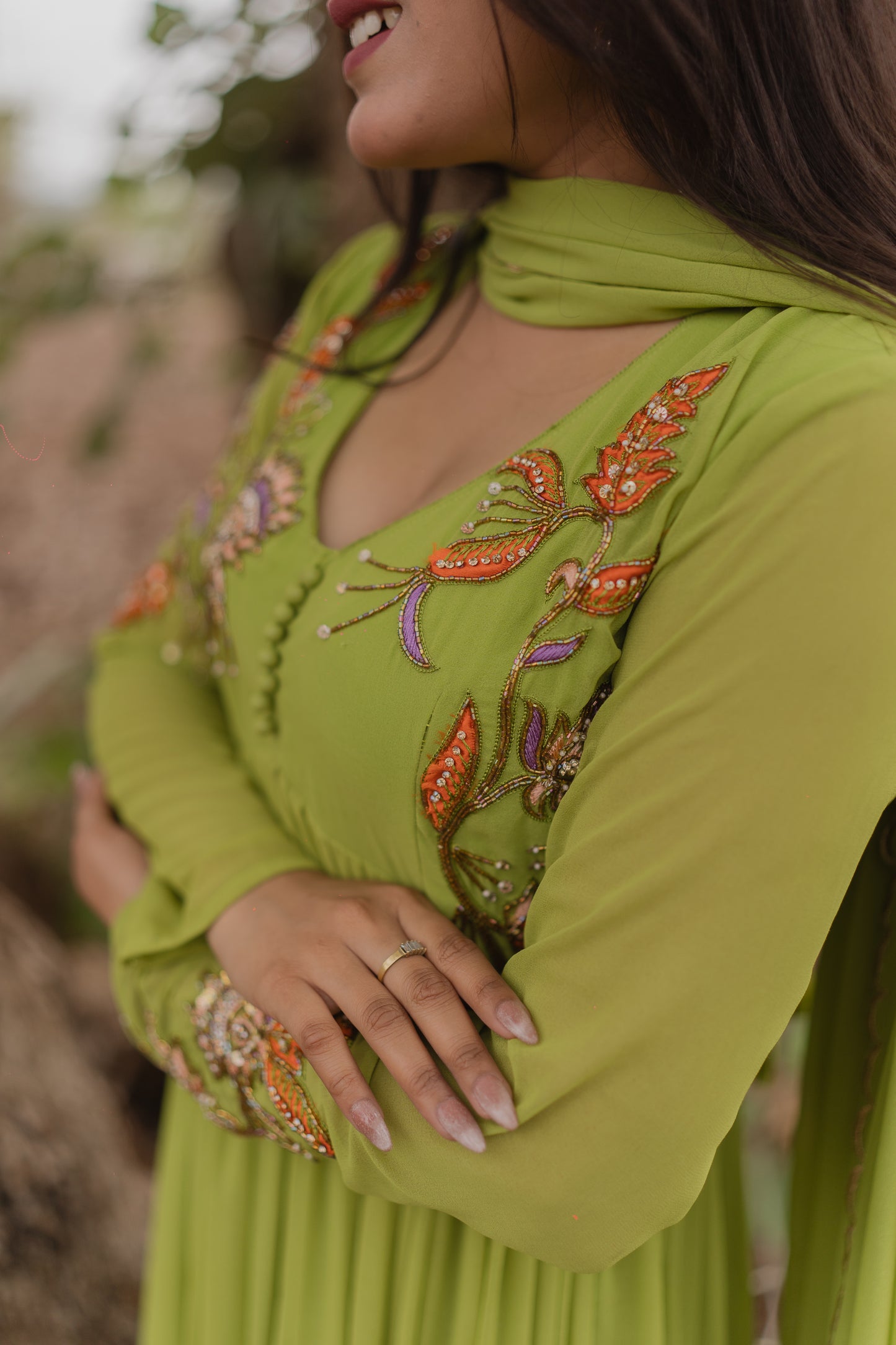 Parrot-Green Gown Set