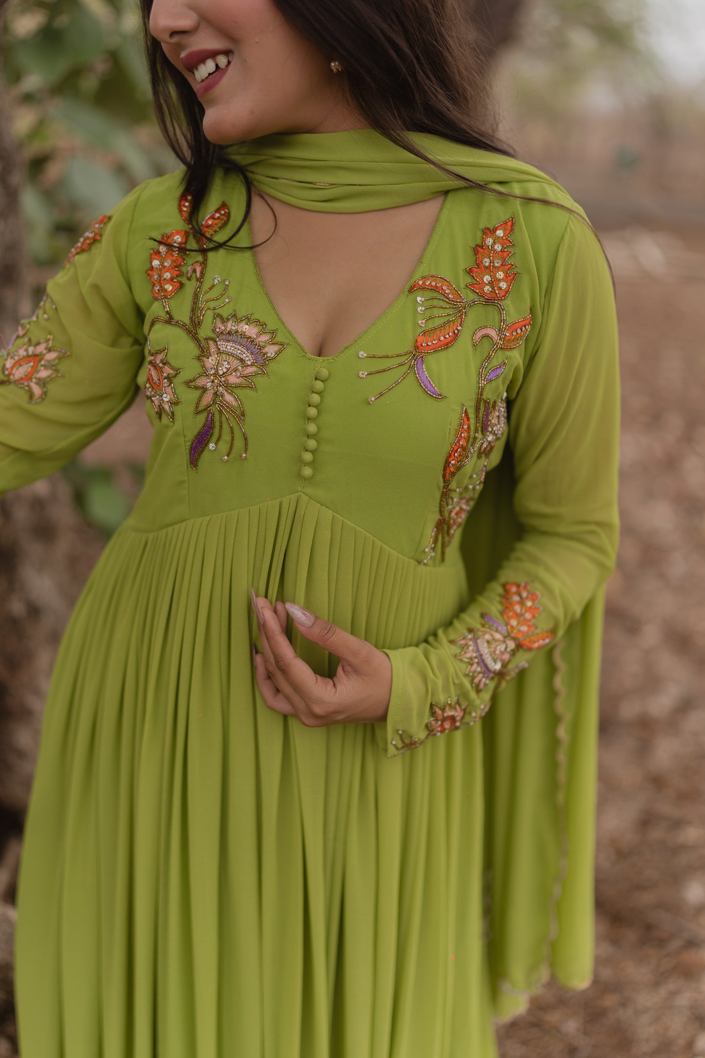 Parrot-Green Gown Set