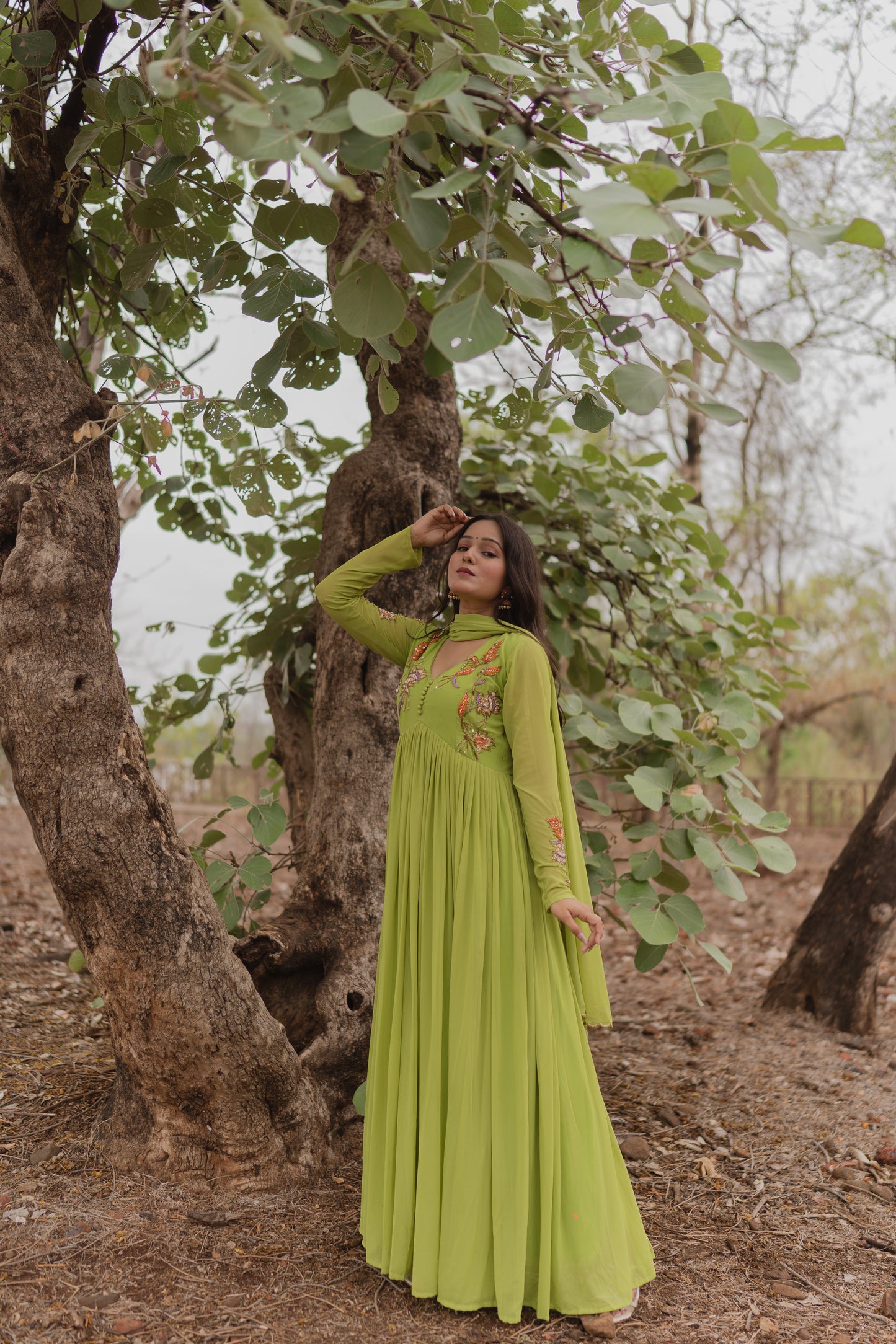 Parrot-Green Gown Set