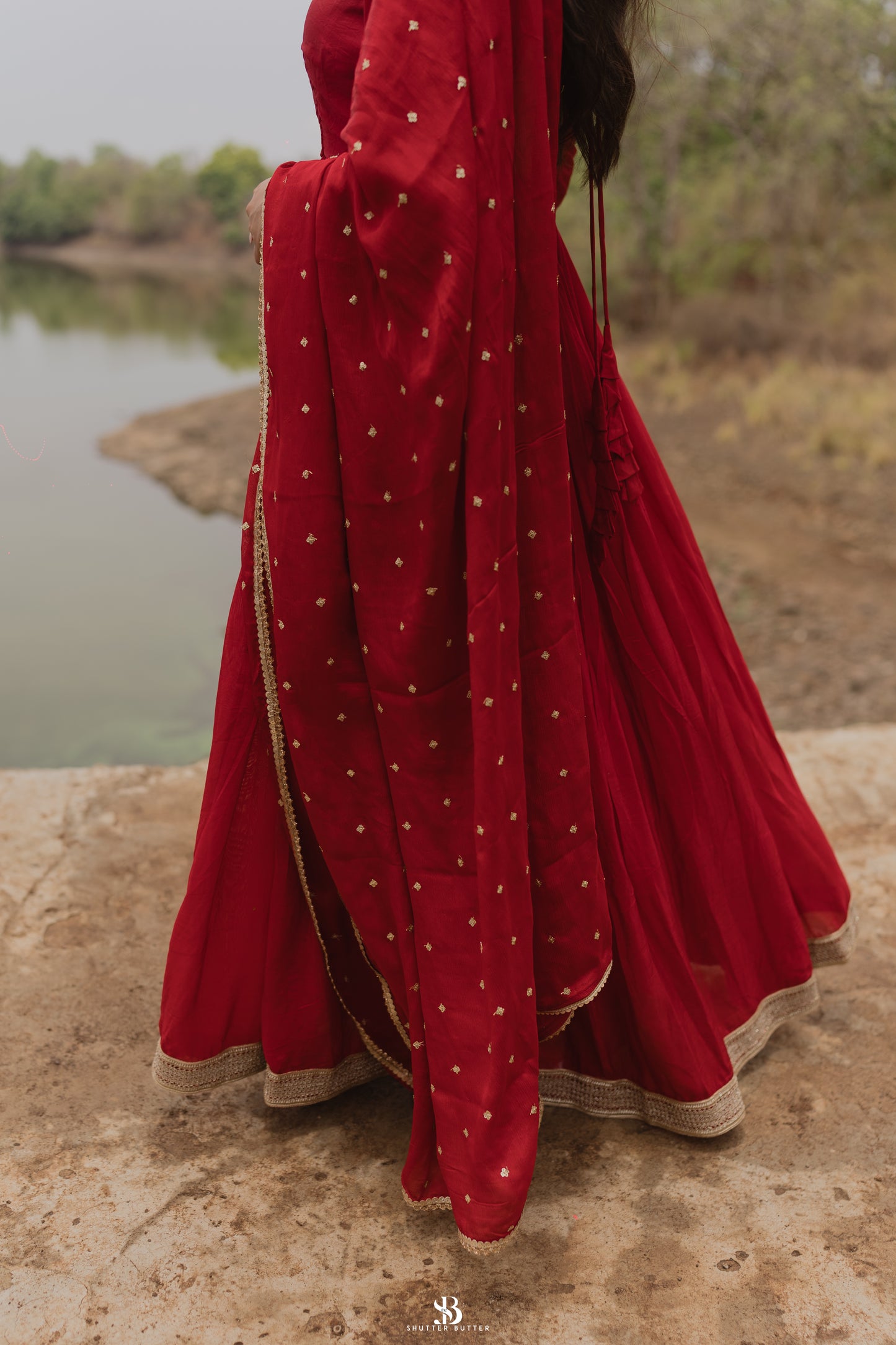 Cherry-Red Gown Set
