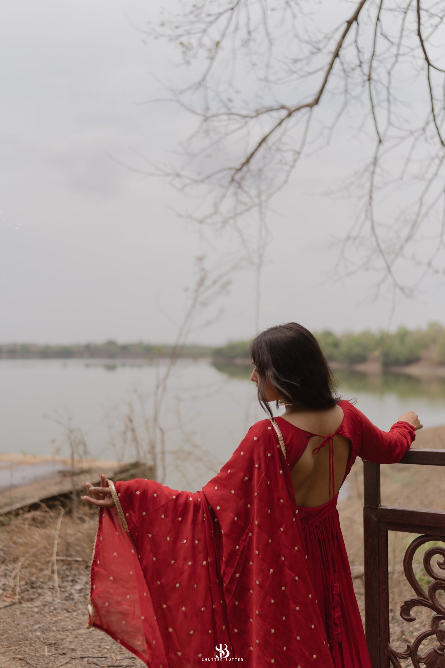 Cherry-Red Gown Set