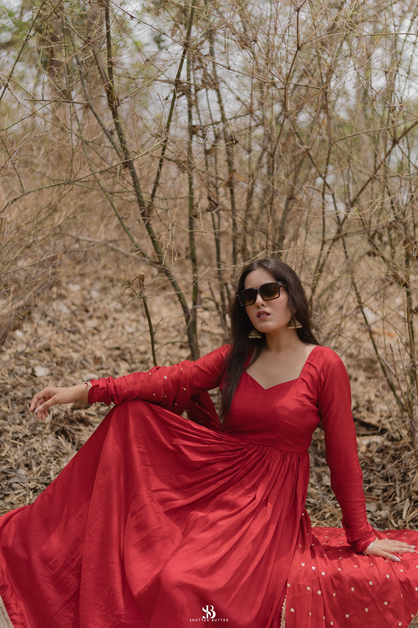 Cherry-Red Gown Set
