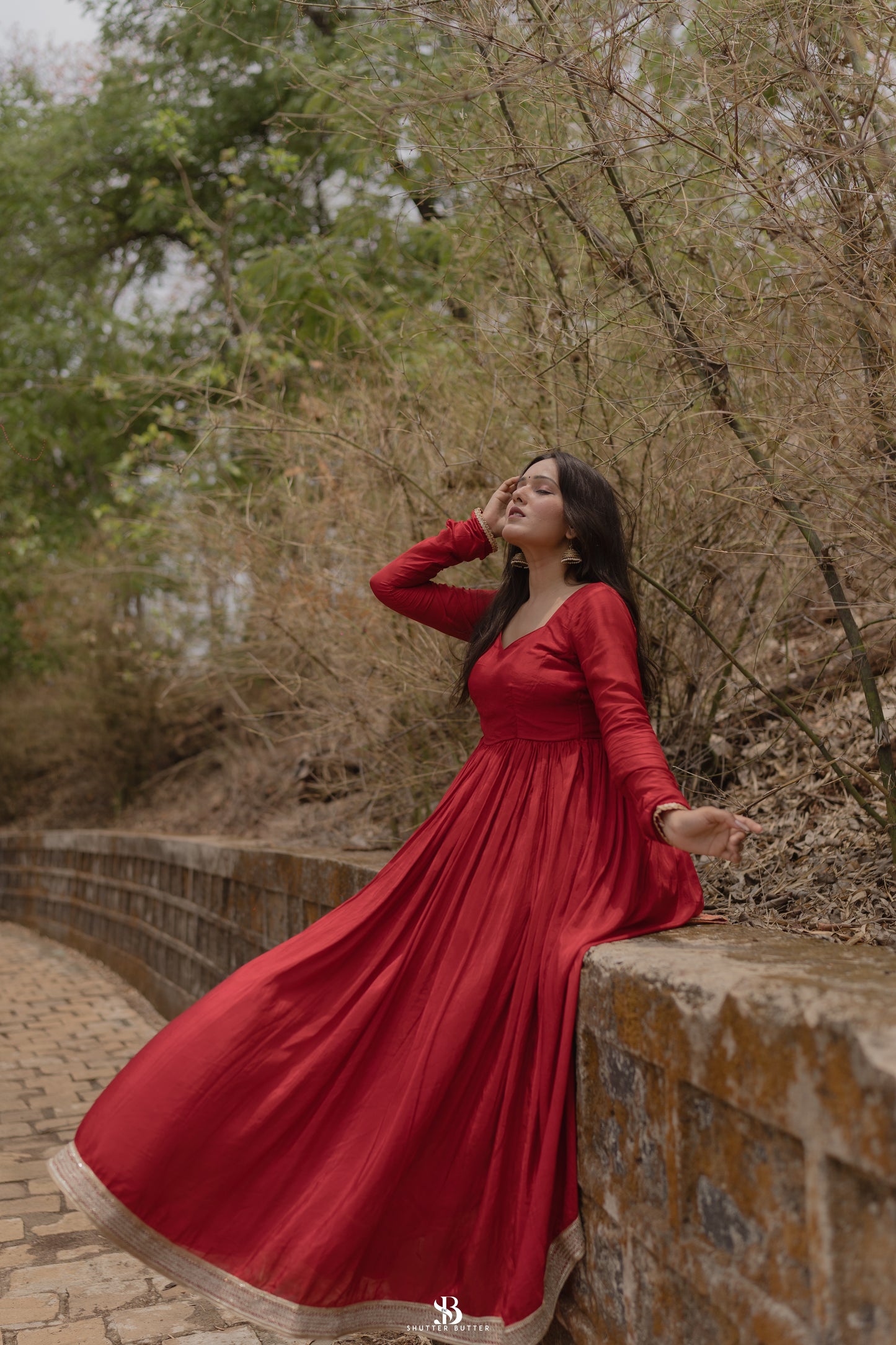 Cherry-Red Gown Set