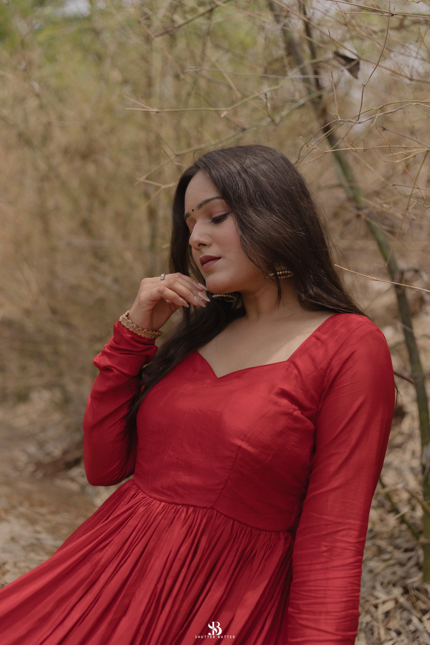 Cherry-Red Gown Set