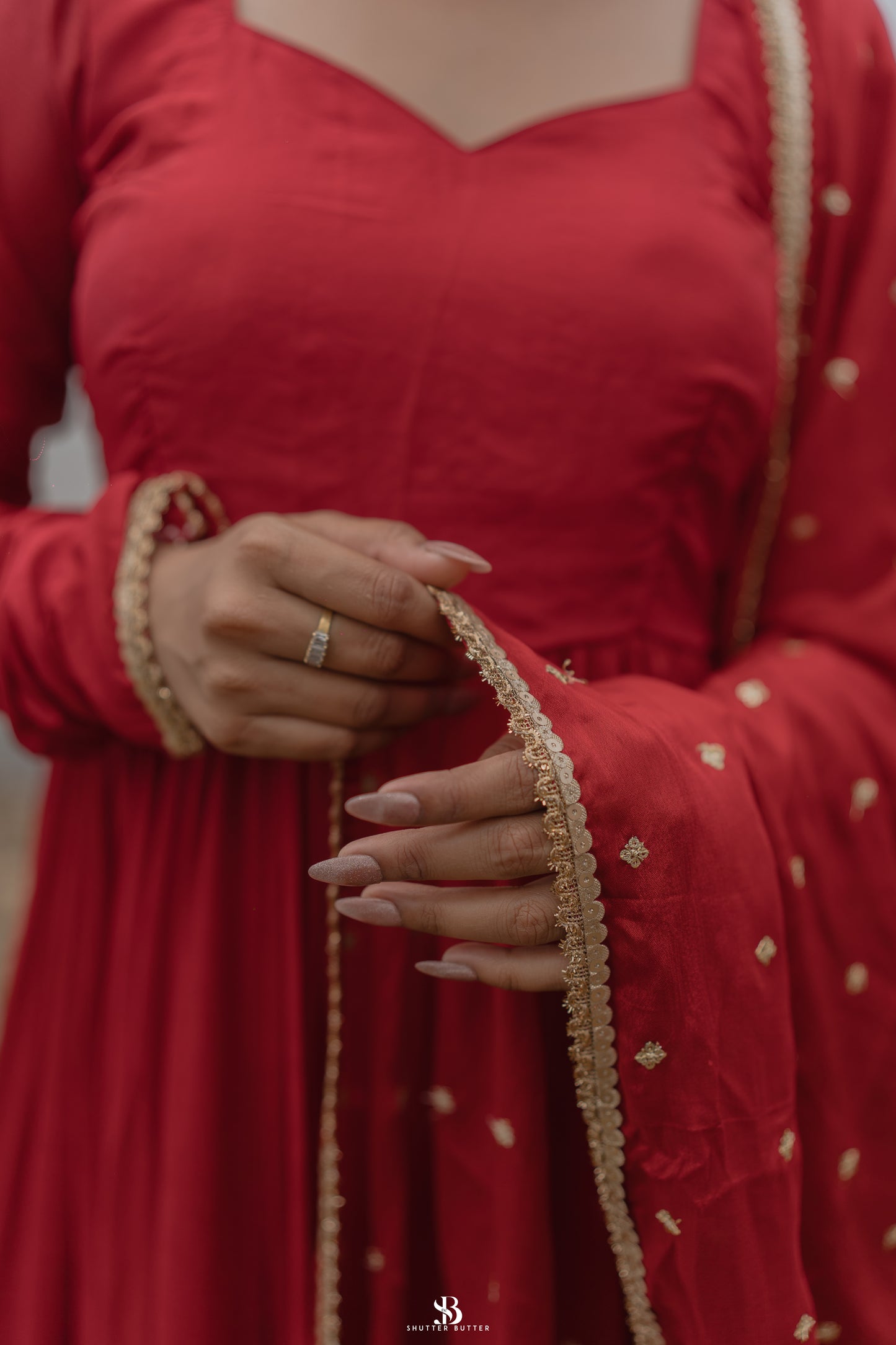Cherry-Red Gown Set