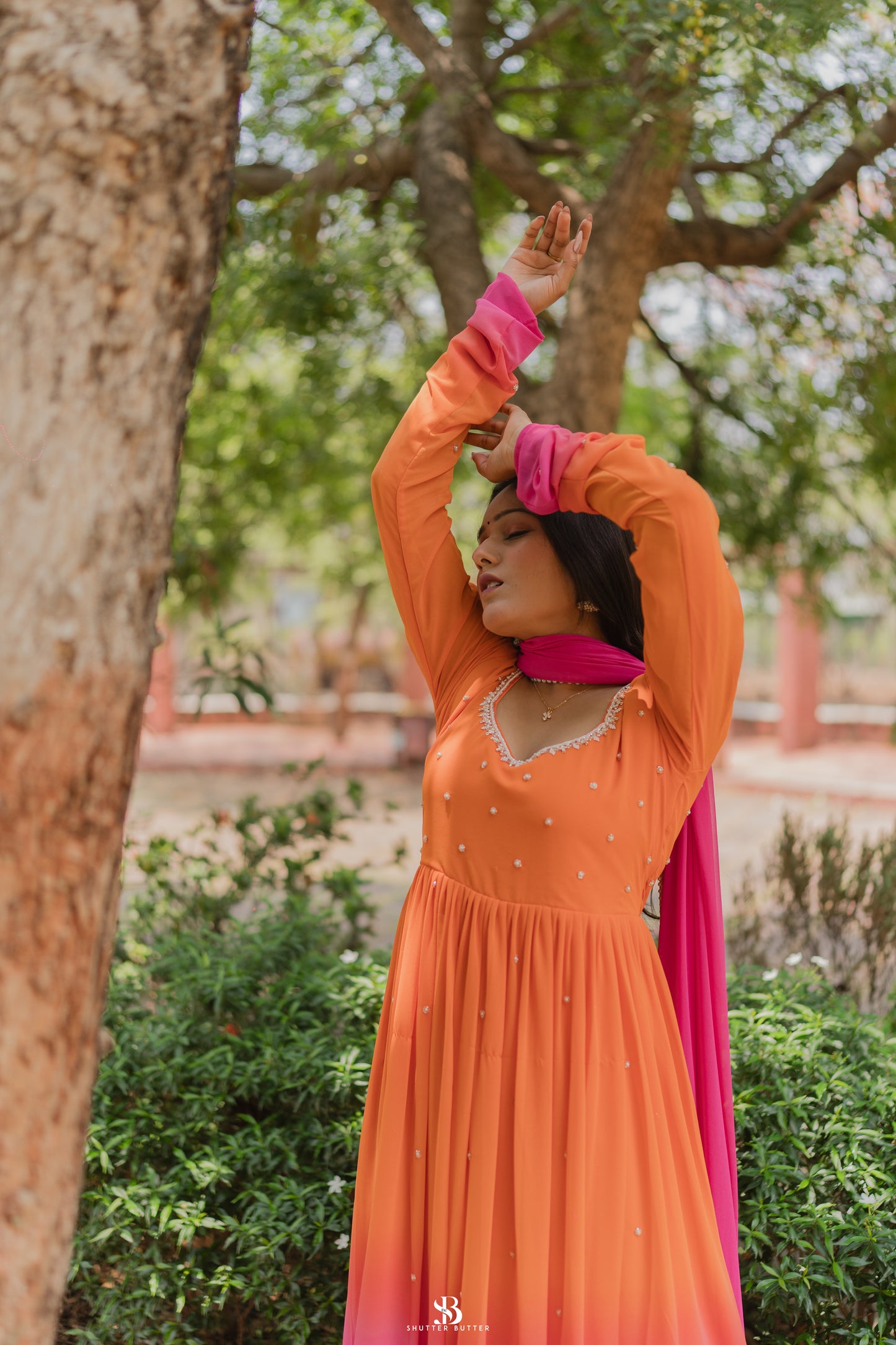 Vibrant Pink-Orange Suit Set