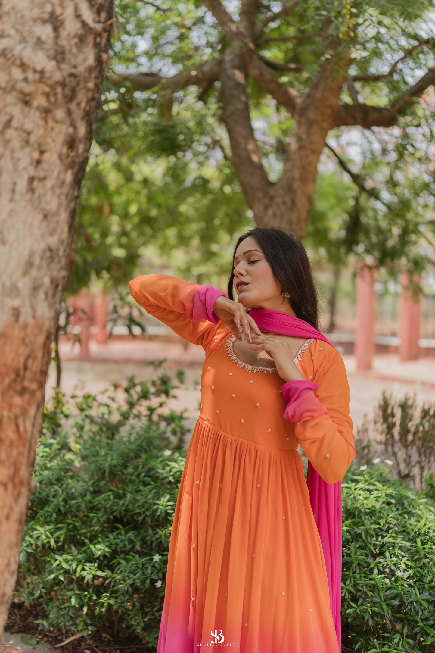 Vibrant Pink-Orange Suit Set