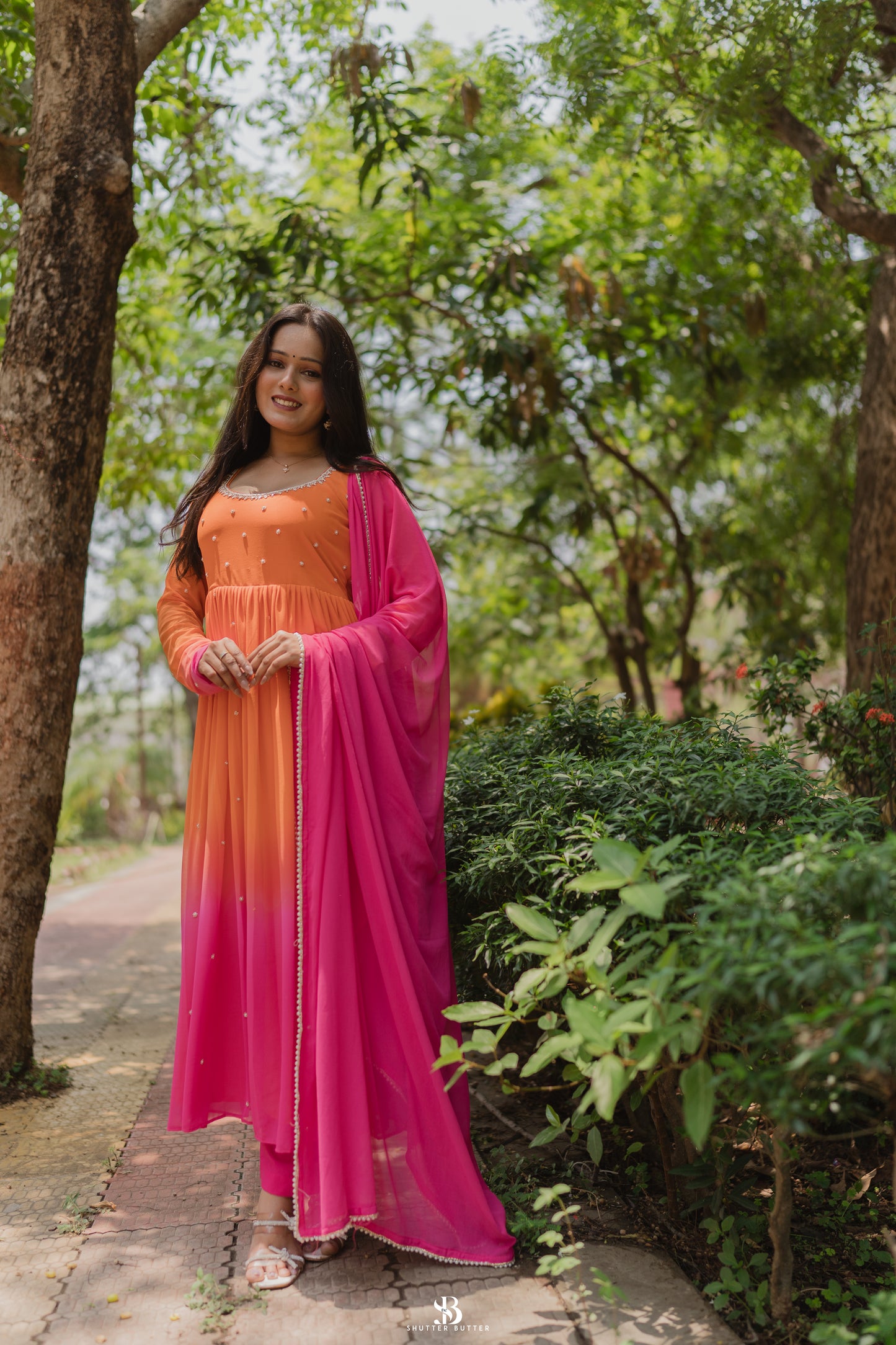 Vibrant Pink-Orange Suit Set