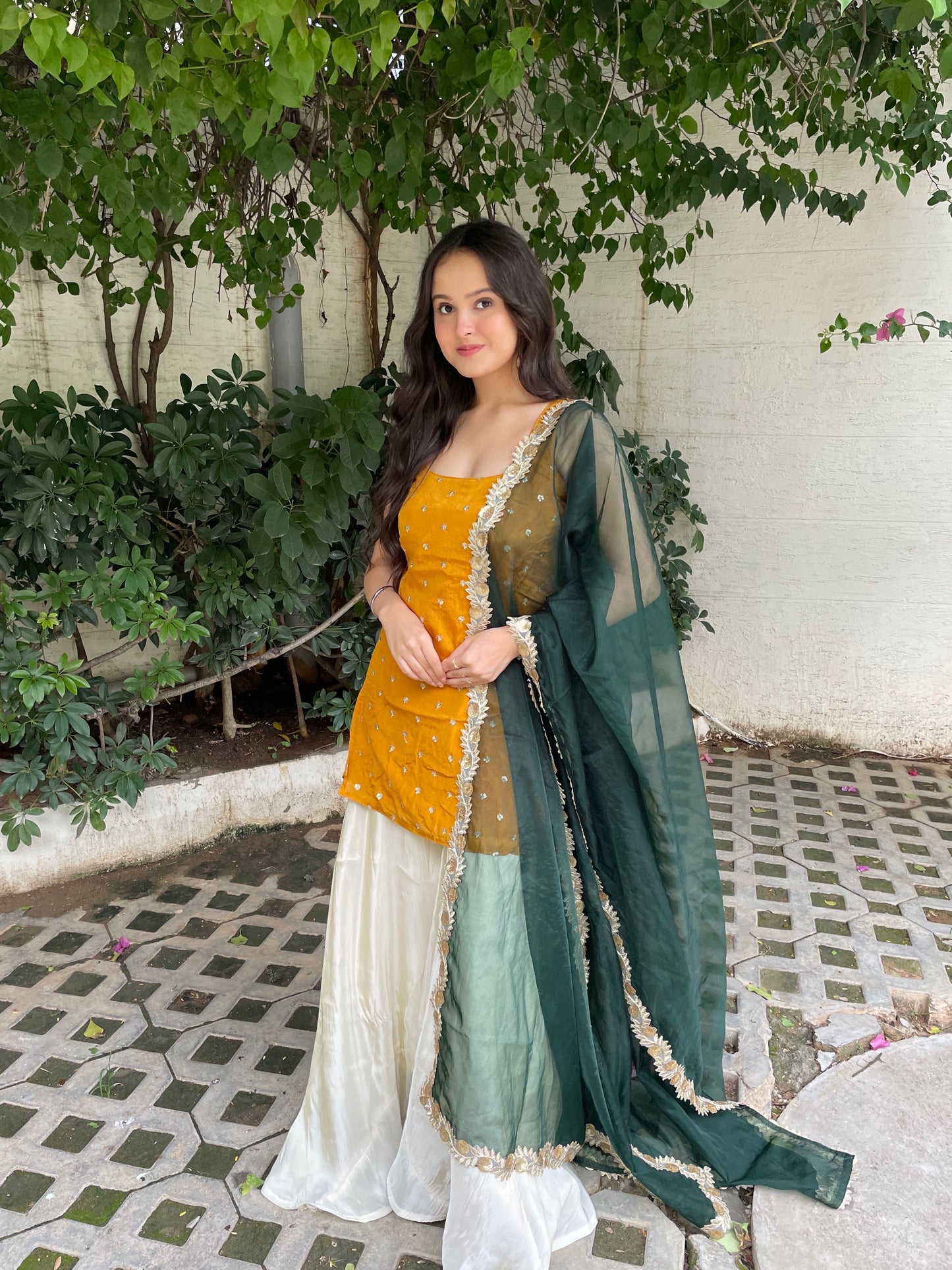 Yellow-Green Sharara Set