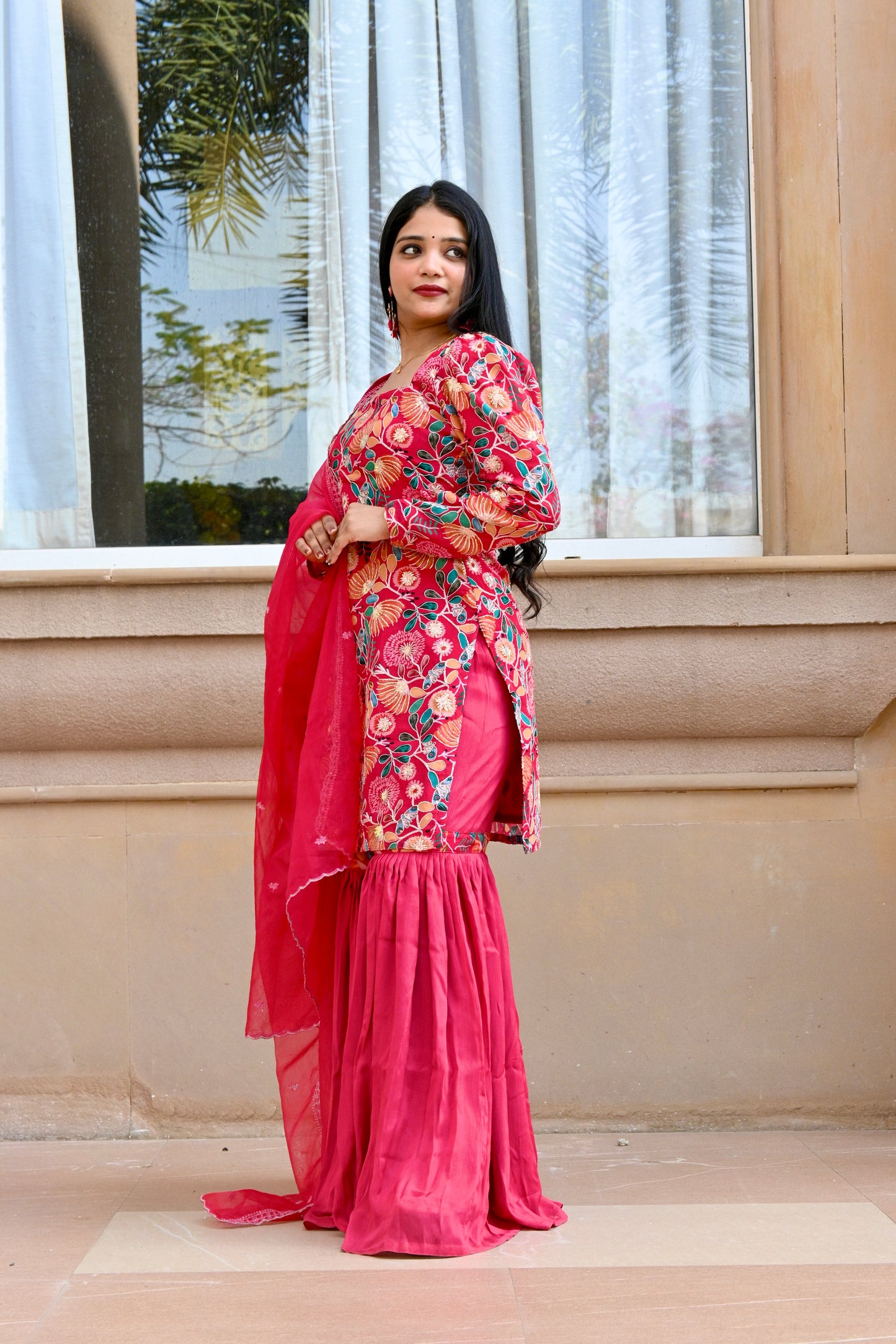 Embroidered "Pink-FLORAL Chinnon" Garara set - AS