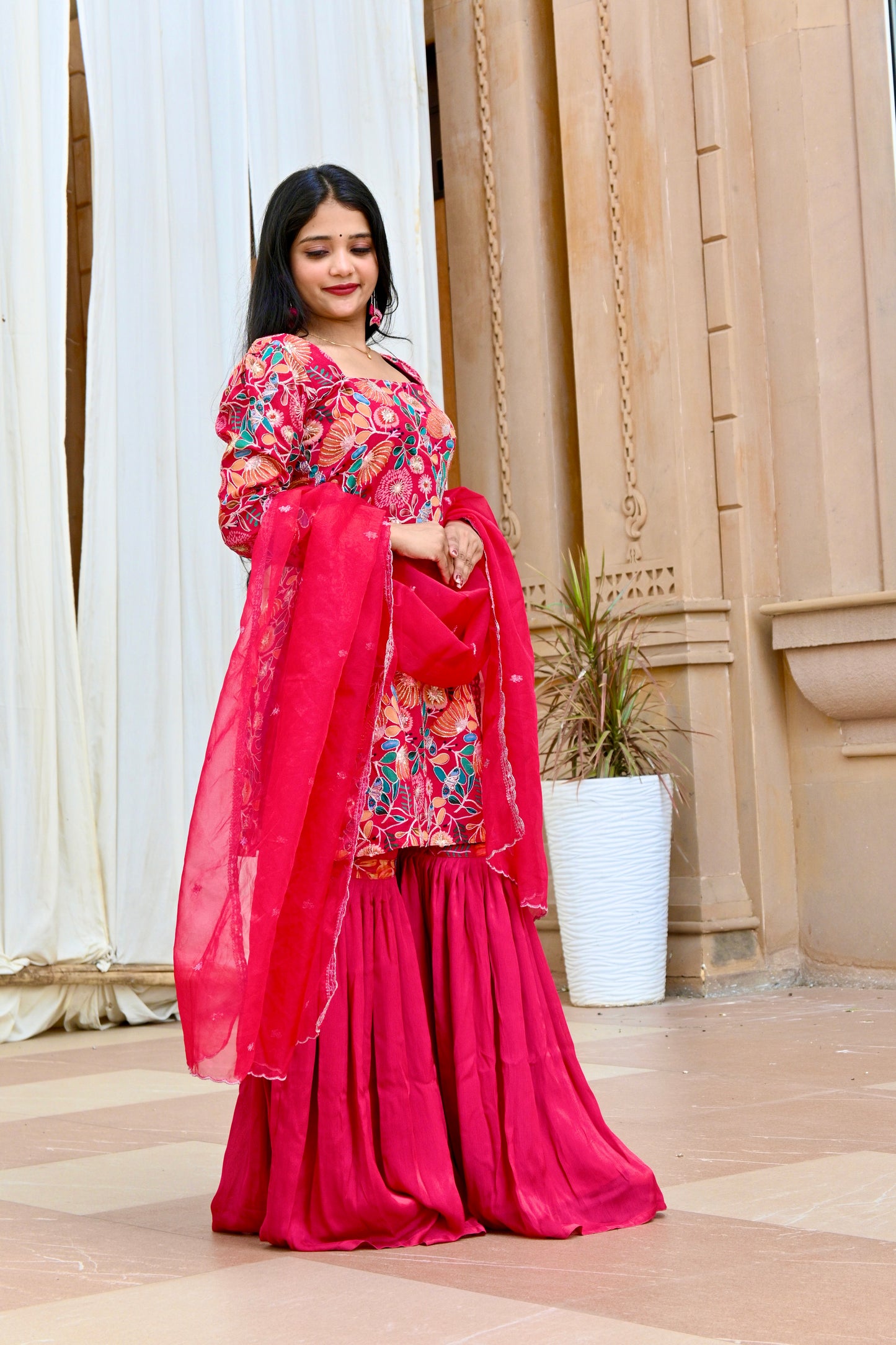 Embroidered "Pink-FLORAL Chinnon" Garara set - AS