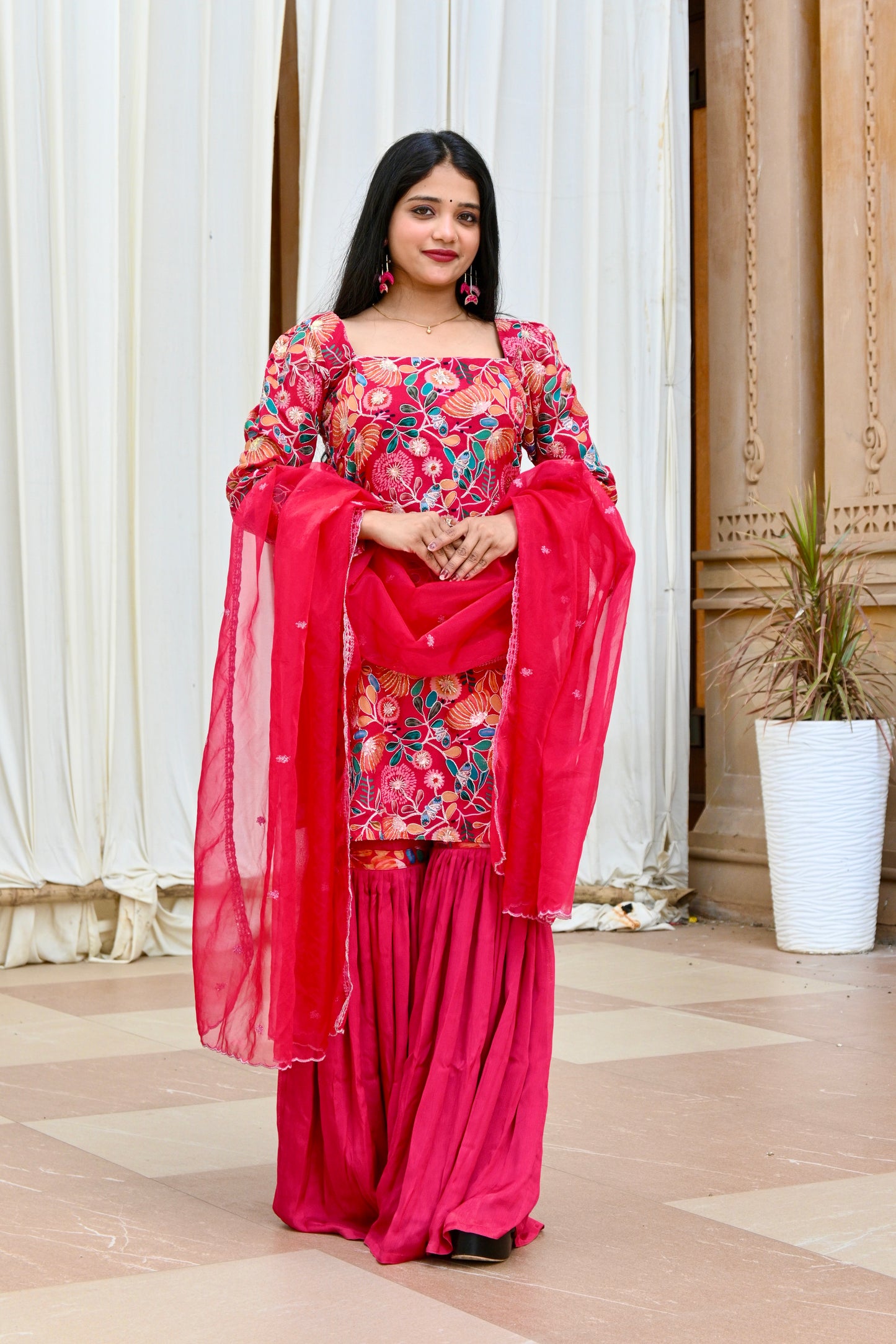 Embroidered "Pink-FLORAL Chinnon" Garara set - AS