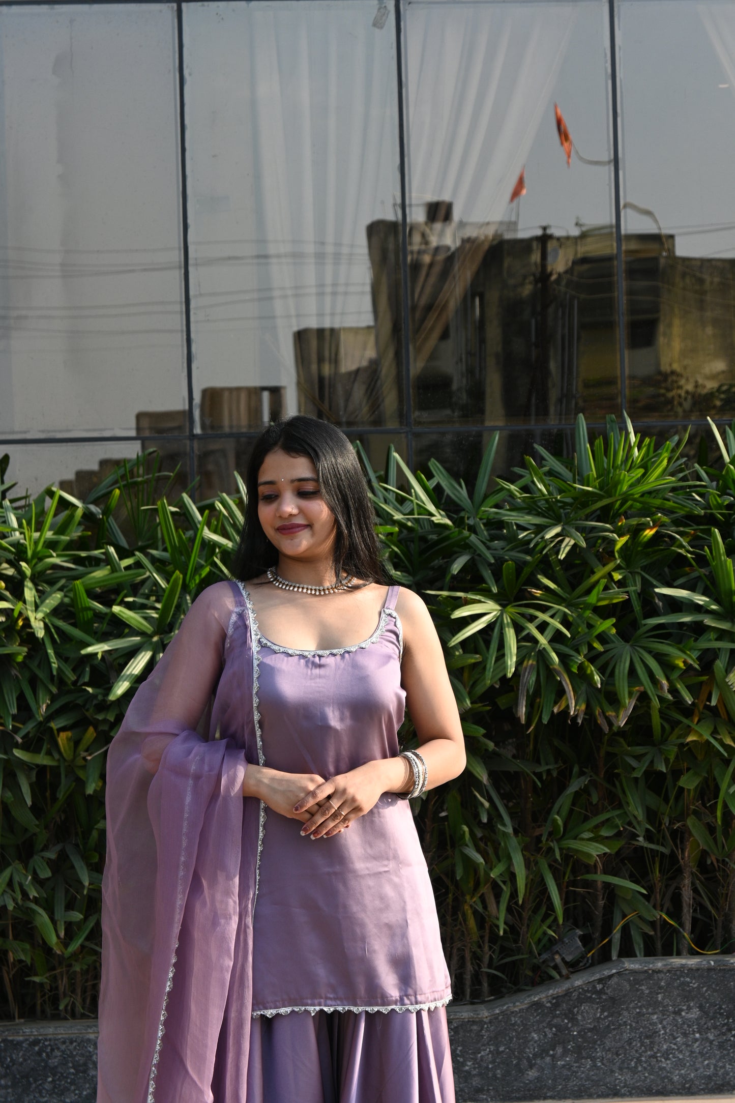 Milano-Satin based Lavender Sharara Set