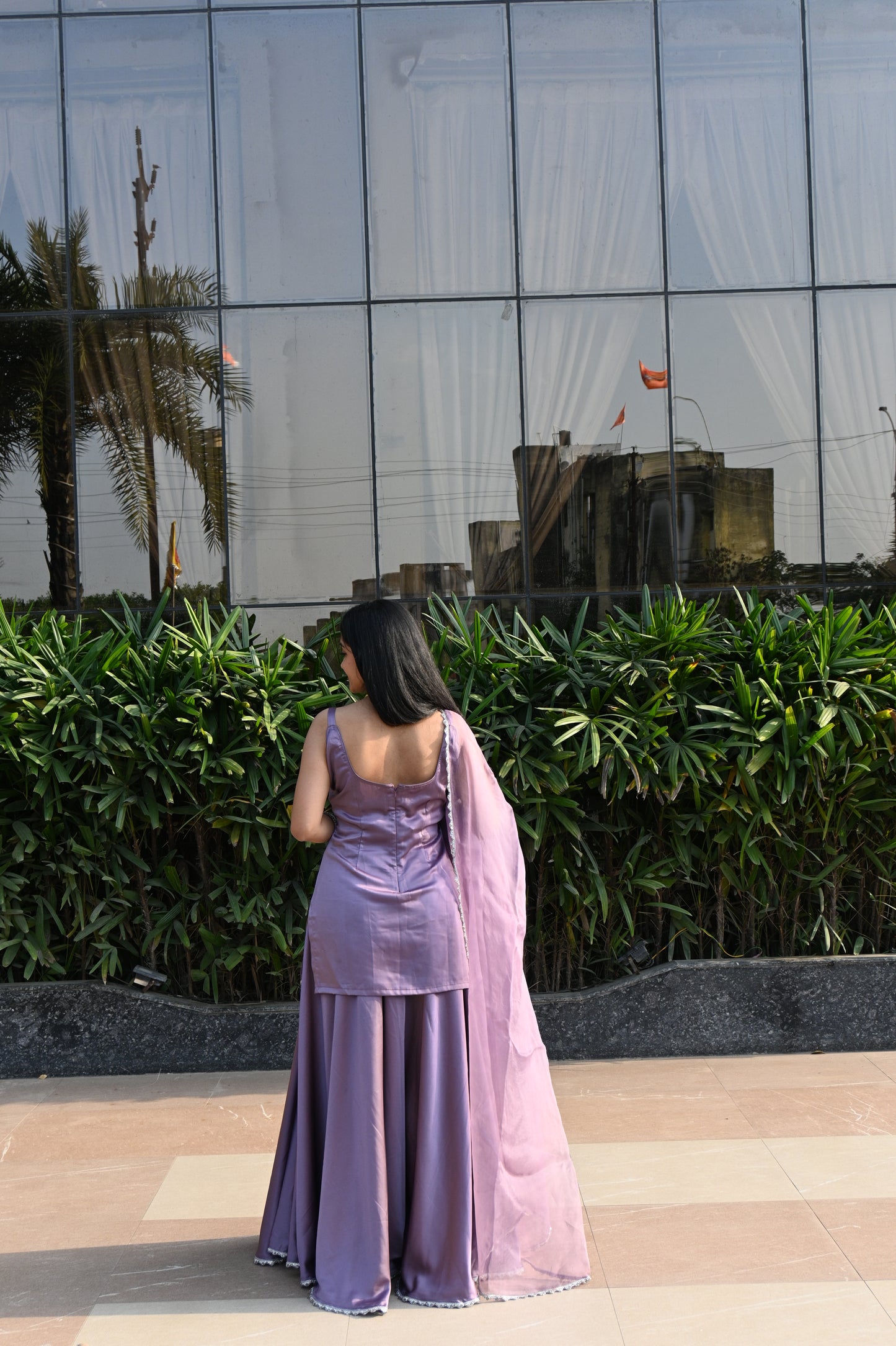 Milano-Satin based Lavender Sharara Set