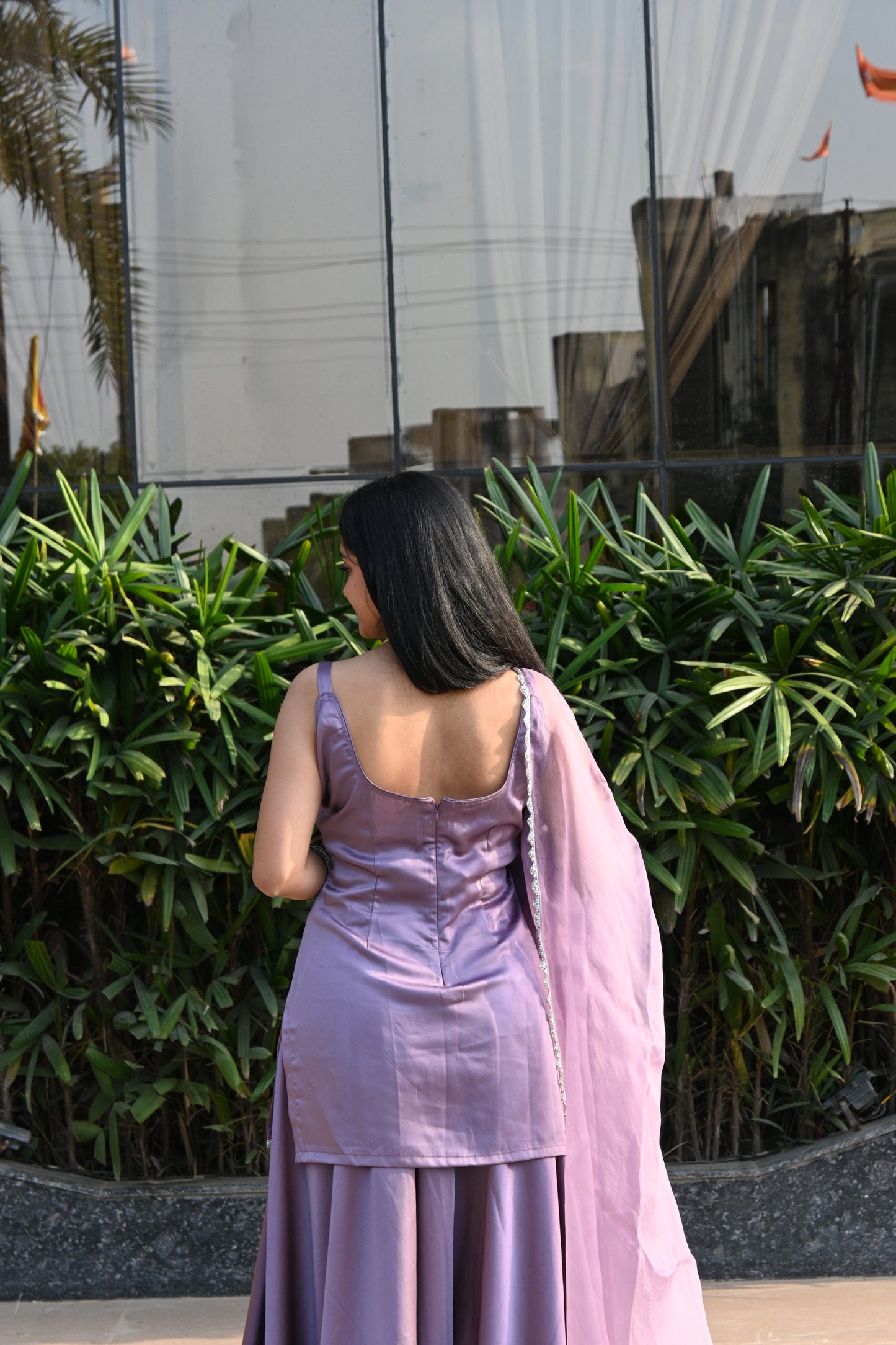 Milano-Satin based Lavender Sharara Set
