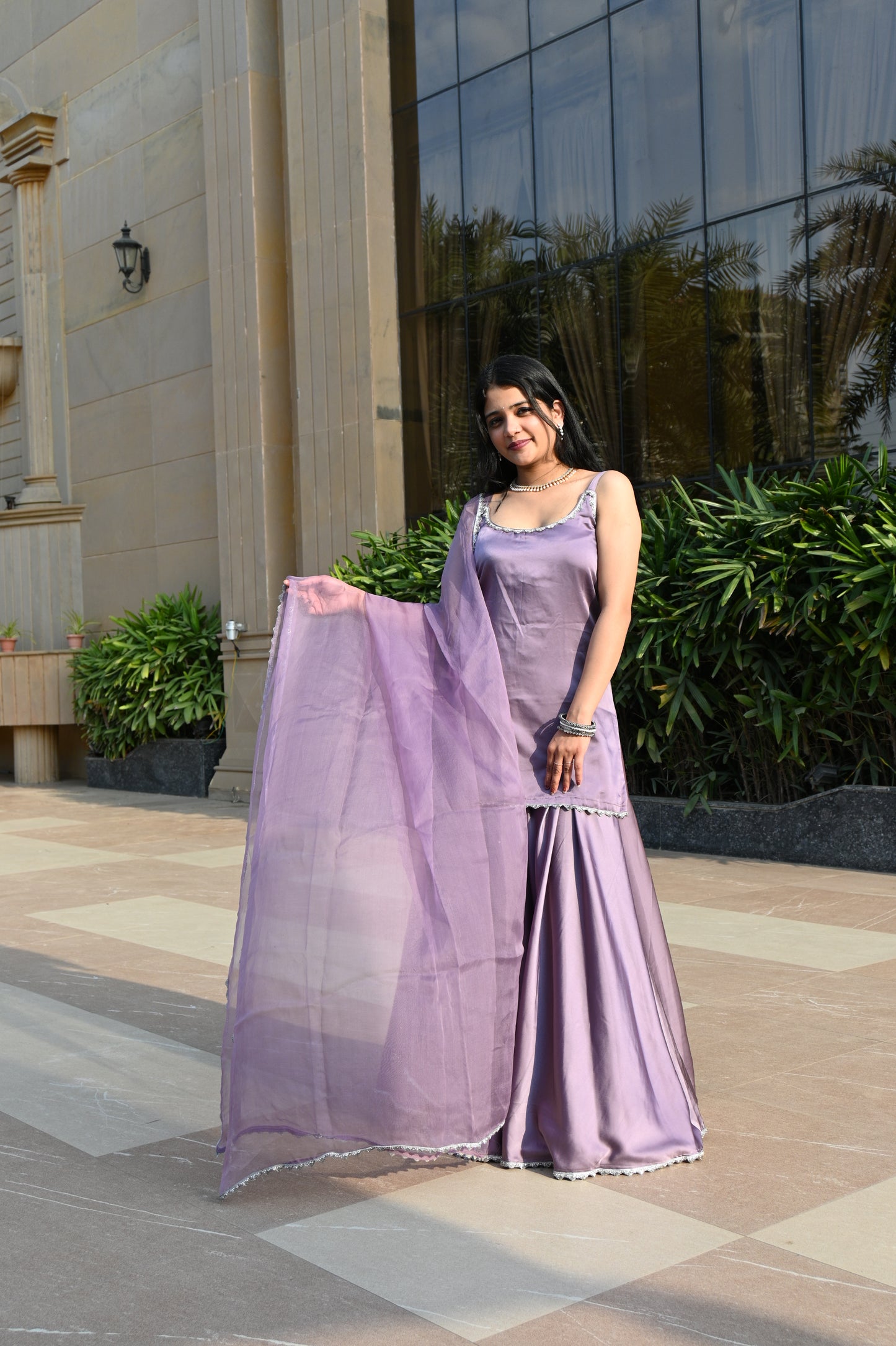 Milano-Satin based Lavender Sharara Set
