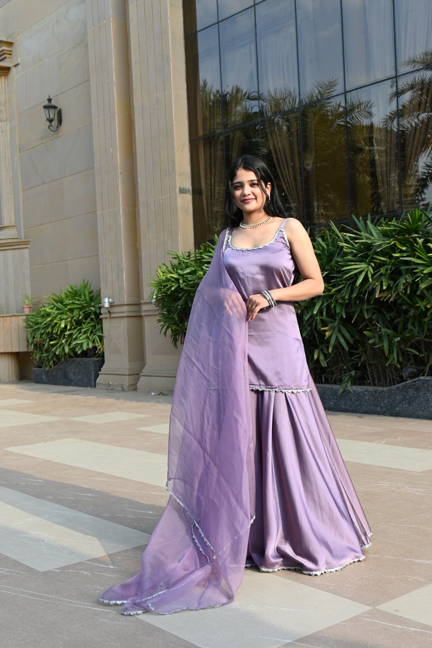 Milano-Satin based Lavender Sharara Set