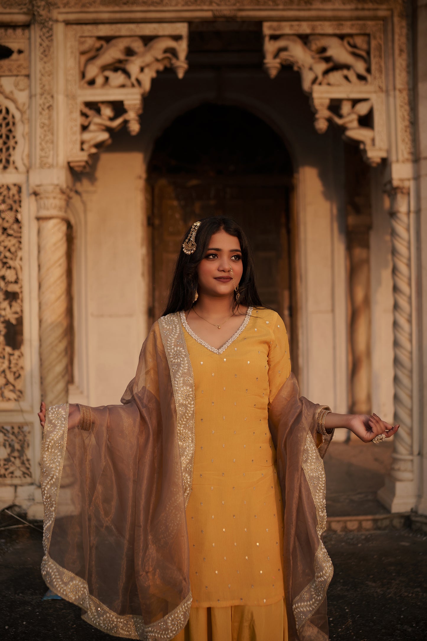 Bright-Yellow Skirt Kurti Set - AS