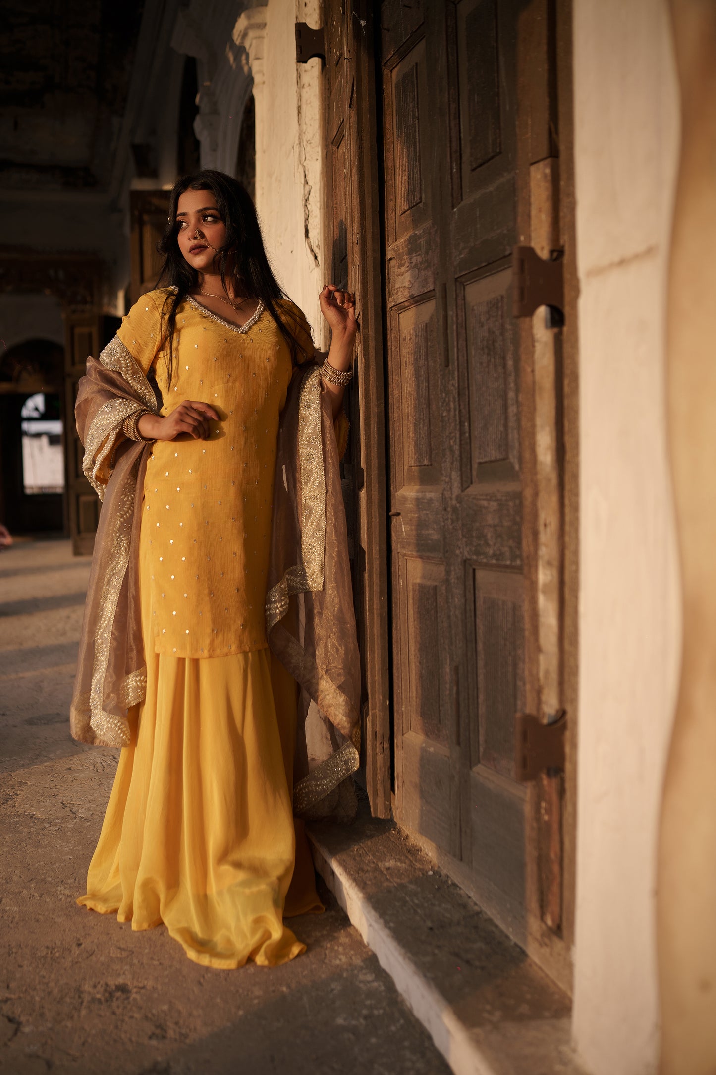 Bright-Yellow Skirt Kurti Set - AS