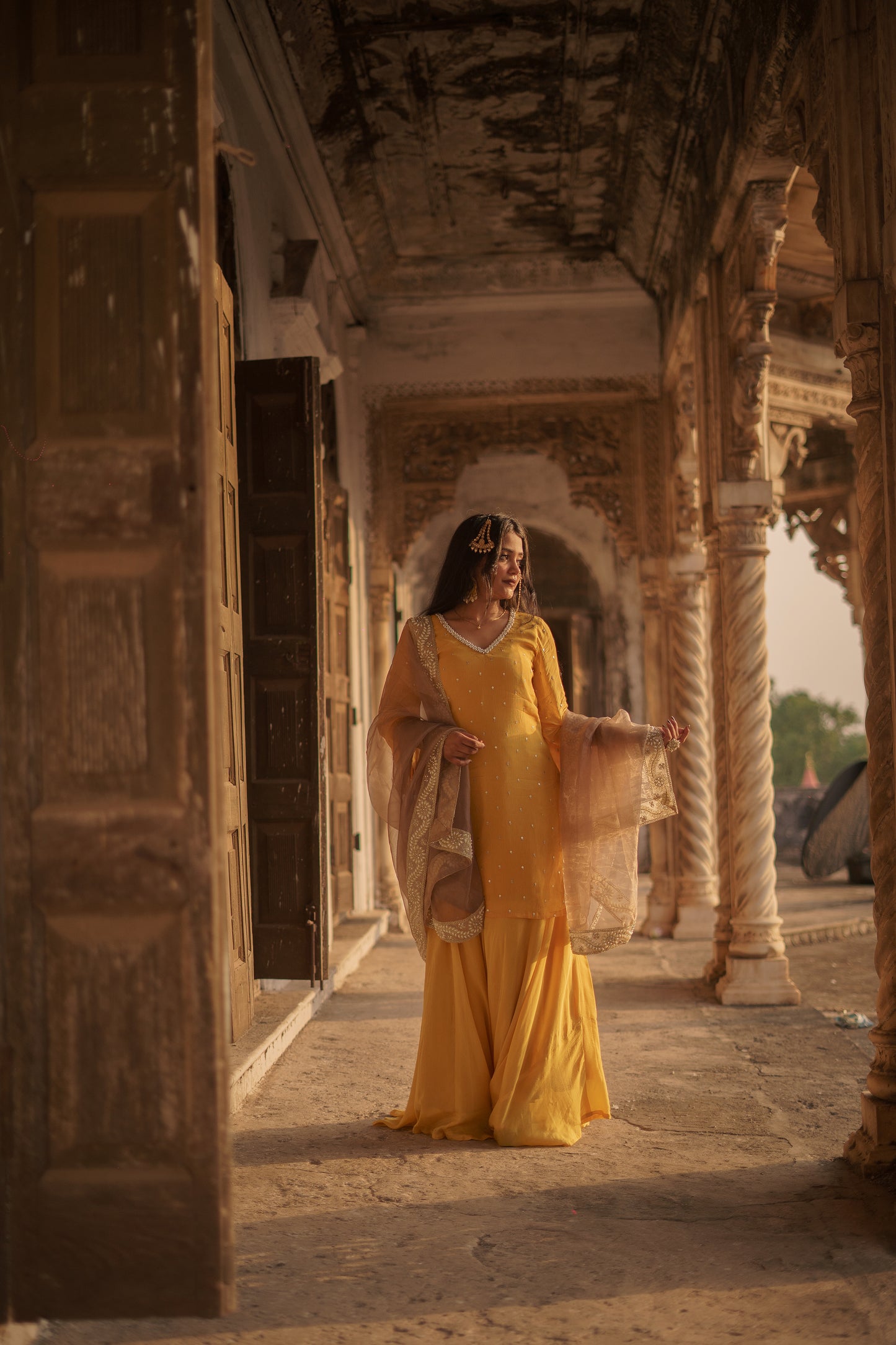 Bright-Yellow Skirt Kurti Set - AS