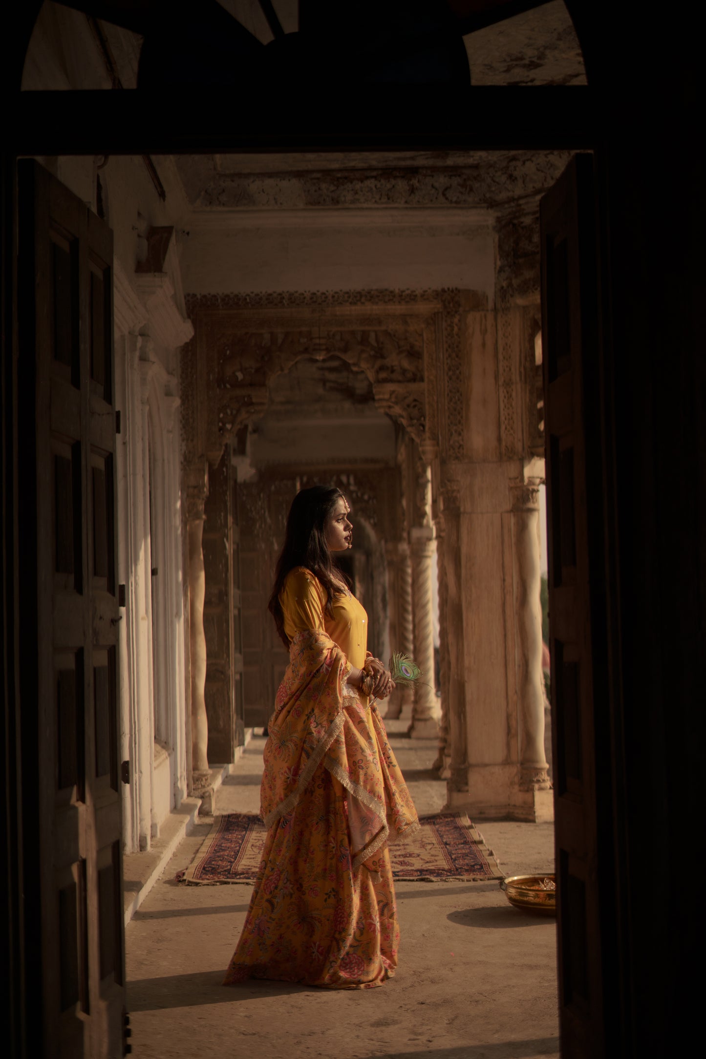 Mustard-Yellow Floral Sharara Set
