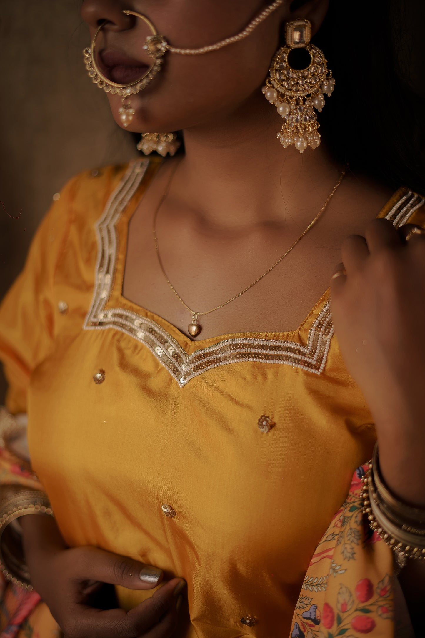 Mustard-Yellow Floral Sharara Set
