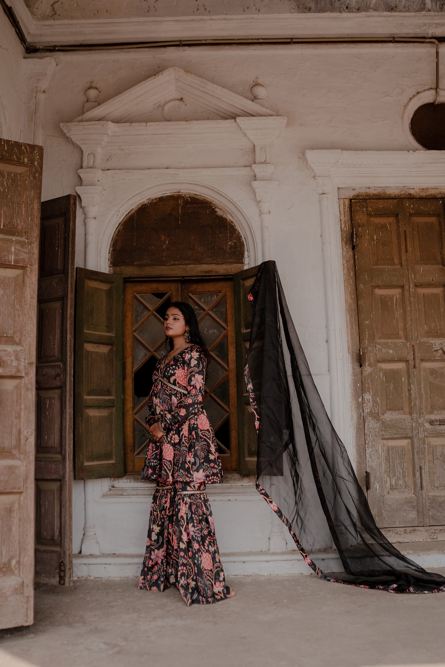 Nyra-Cut Black Floral Garara Set
