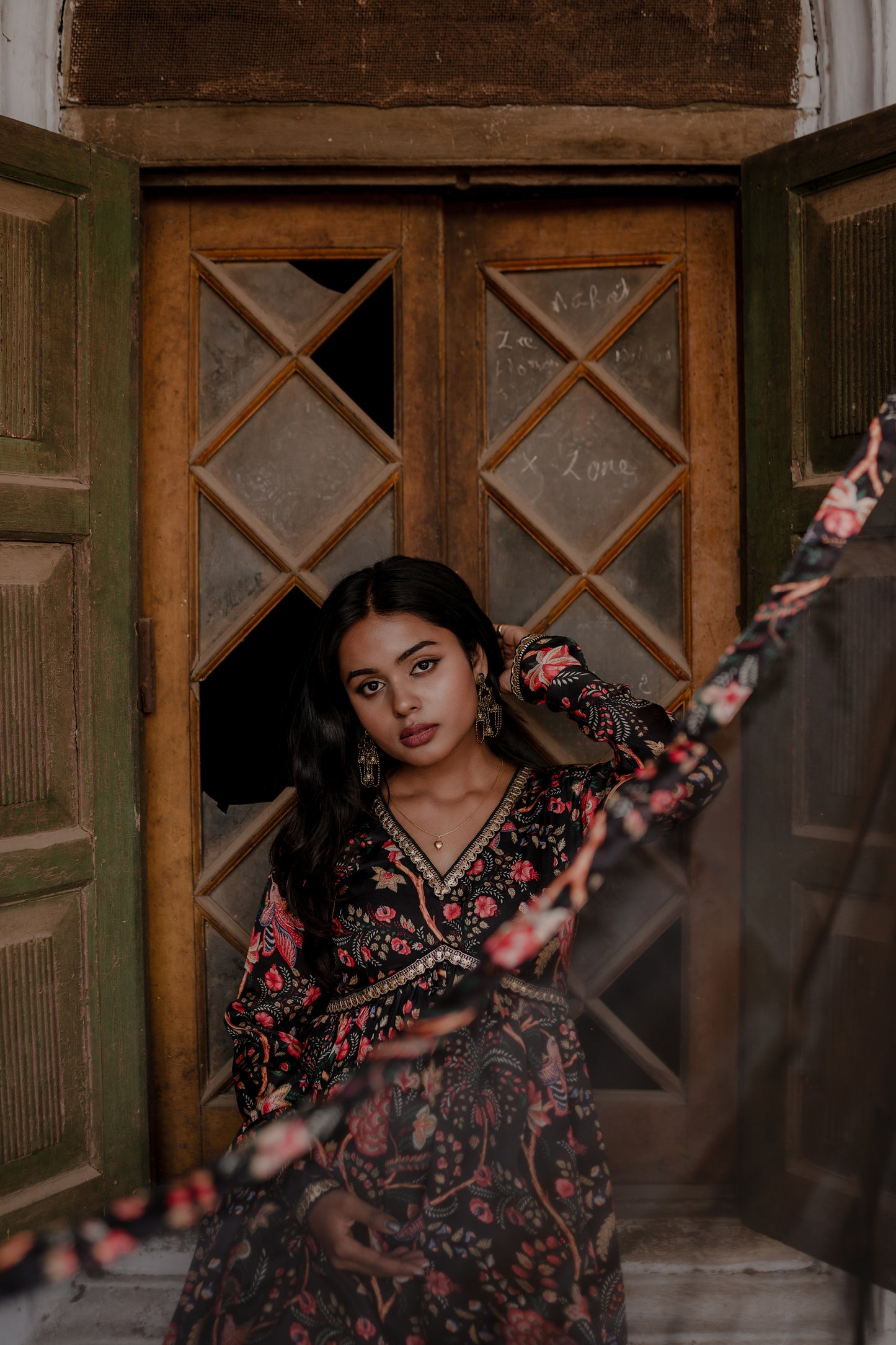 Nyra-Cut Black Floral Garara Set