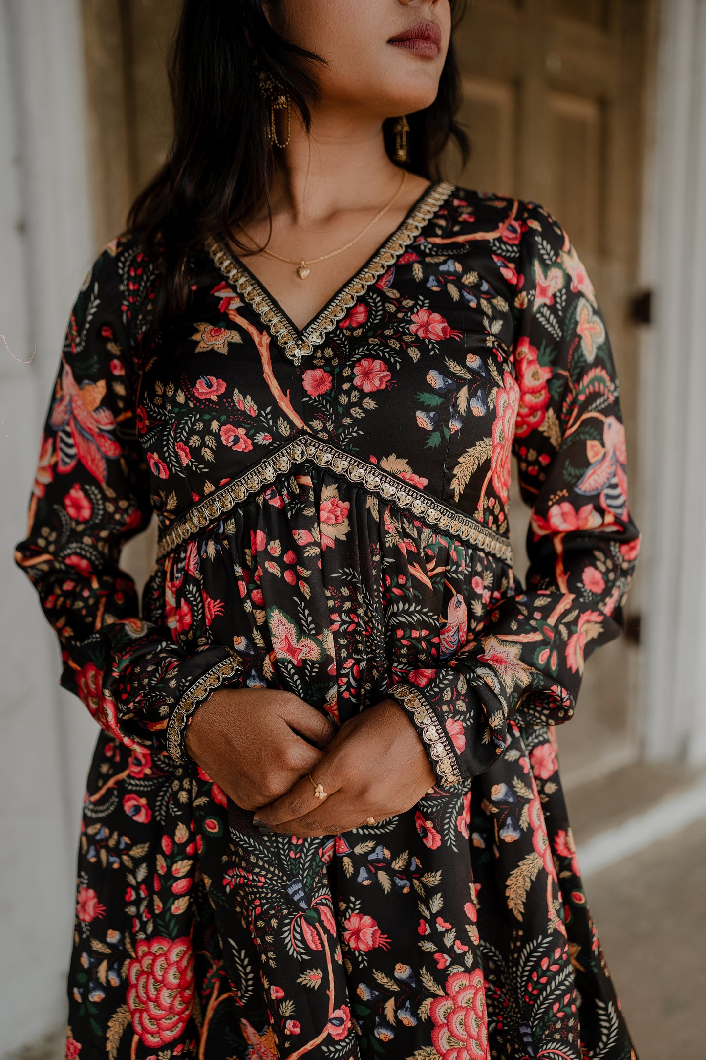 Nyra-Cut Black Floral Garara Set