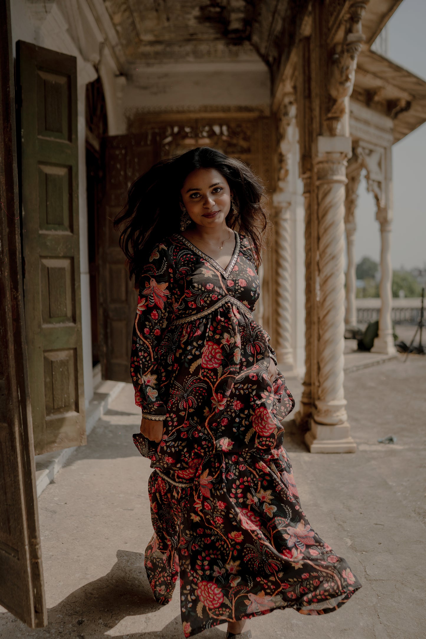 Nyra-Cut Black Floral Garara Set