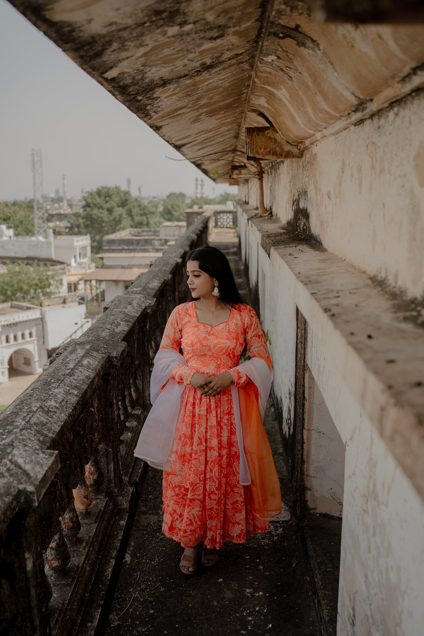 Orange-Floral Gown Set- AS