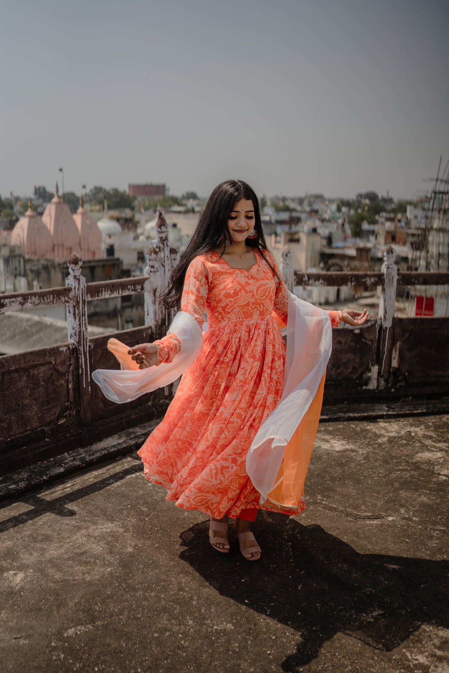 Orange-Floral Gown Set- AS