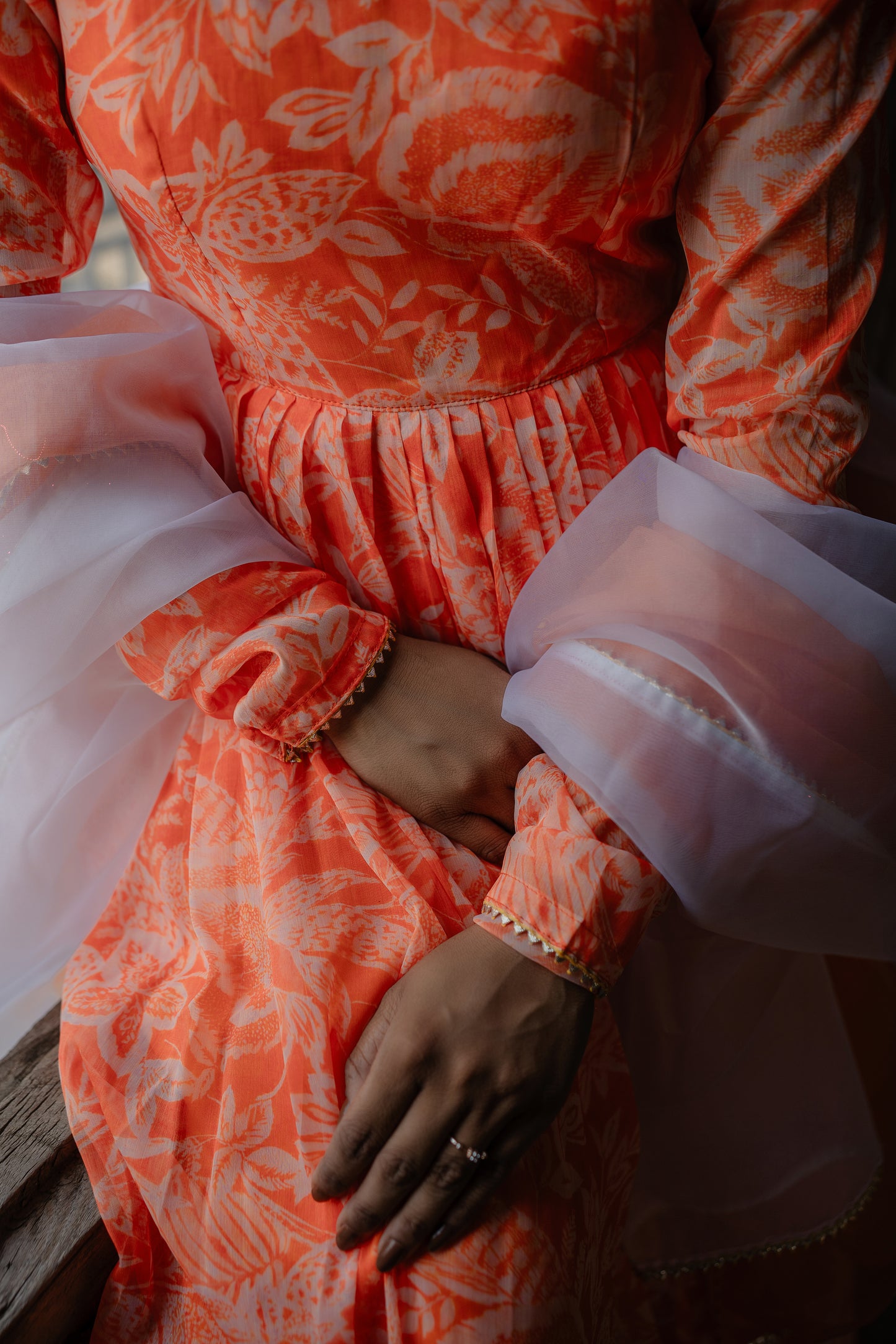 Orange-Floral Gown Set- AS