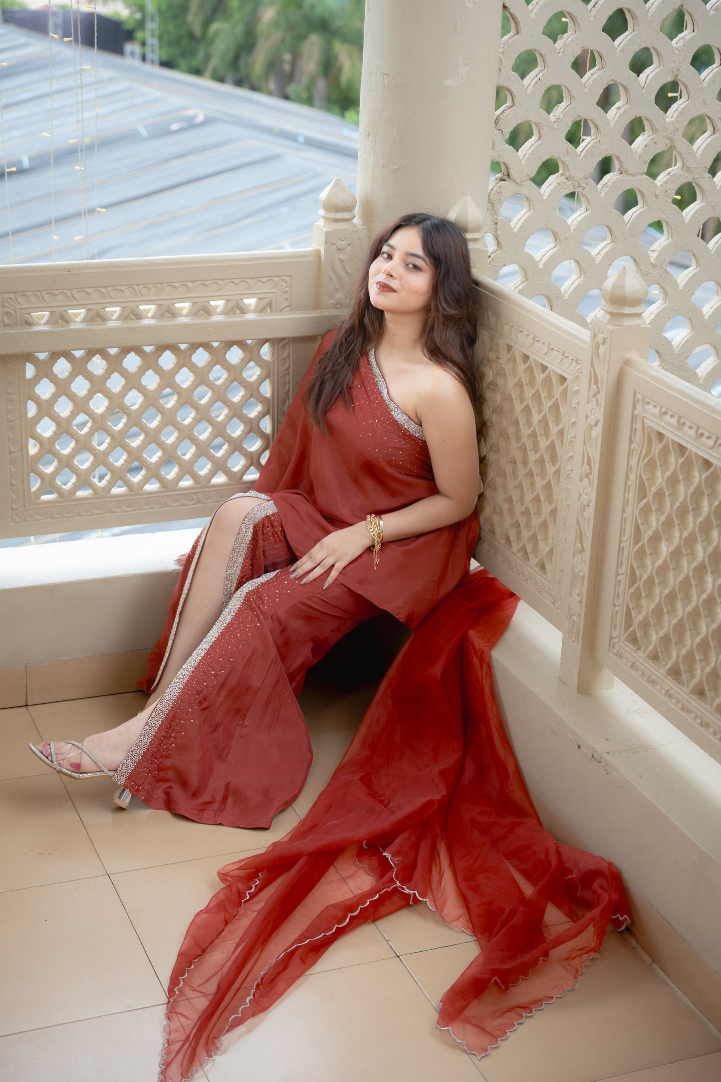 Rustique One shoulder sharara Set