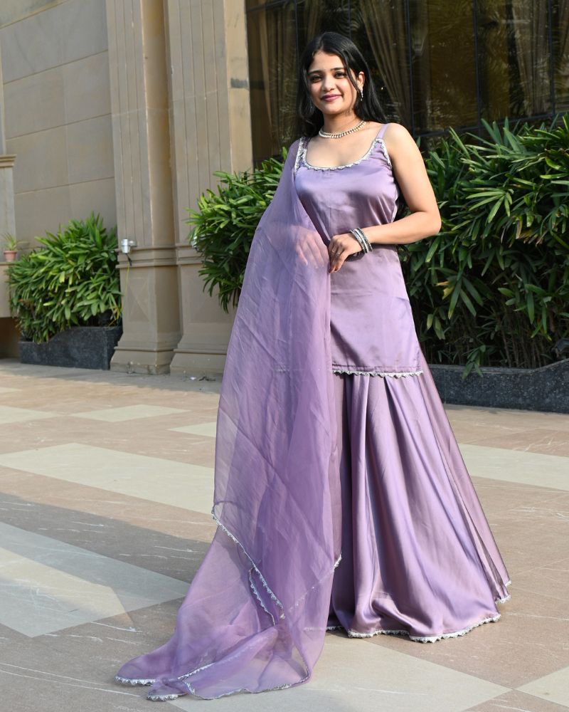 Milano-Satin based Lavender Sharara Set