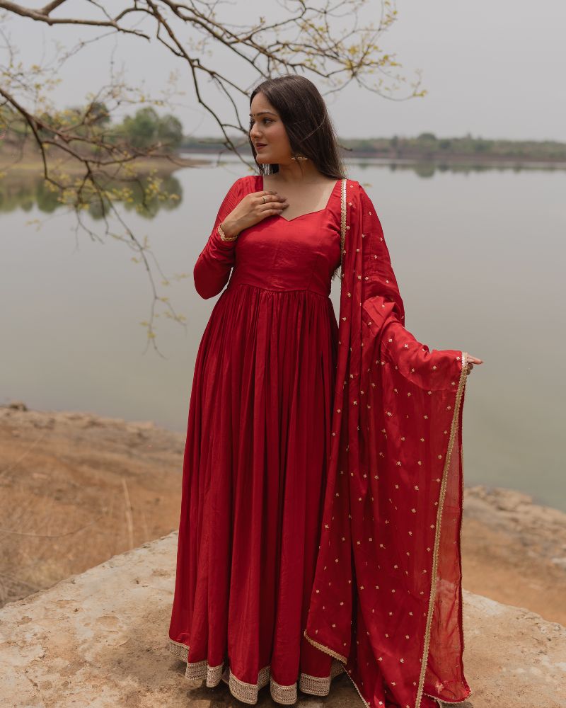 Cherry-Red Gown Set