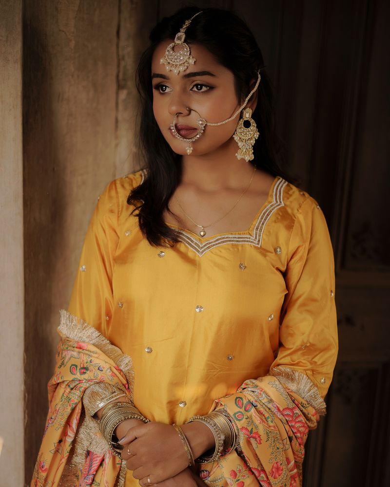 Mustard-Yellow Floral Sharara Set