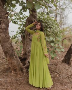 Parrot-Green Gown Set