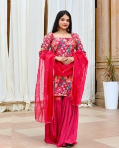 Embroidered "Pink-FLORAL Chinnon" Garara set