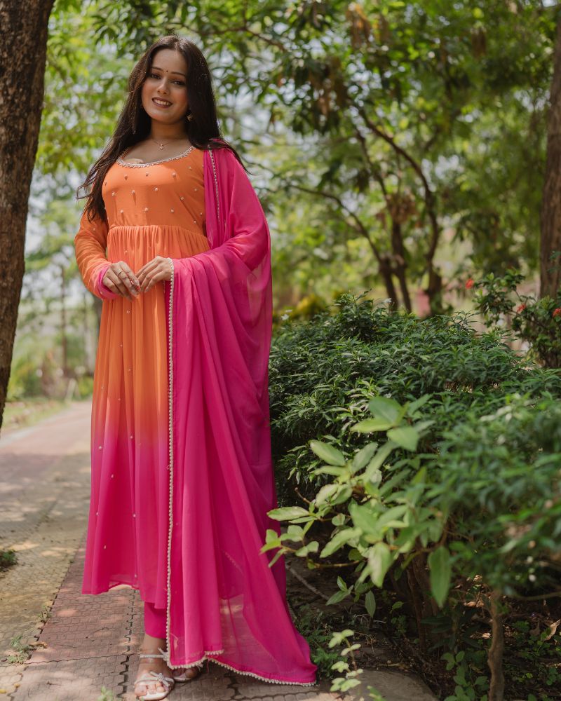 Vibrant Pink-Orange Suit Set